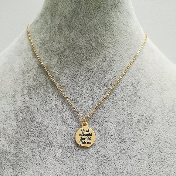 Gold Christian Bible Verse Scripture Necklace - Picture 2 of 3